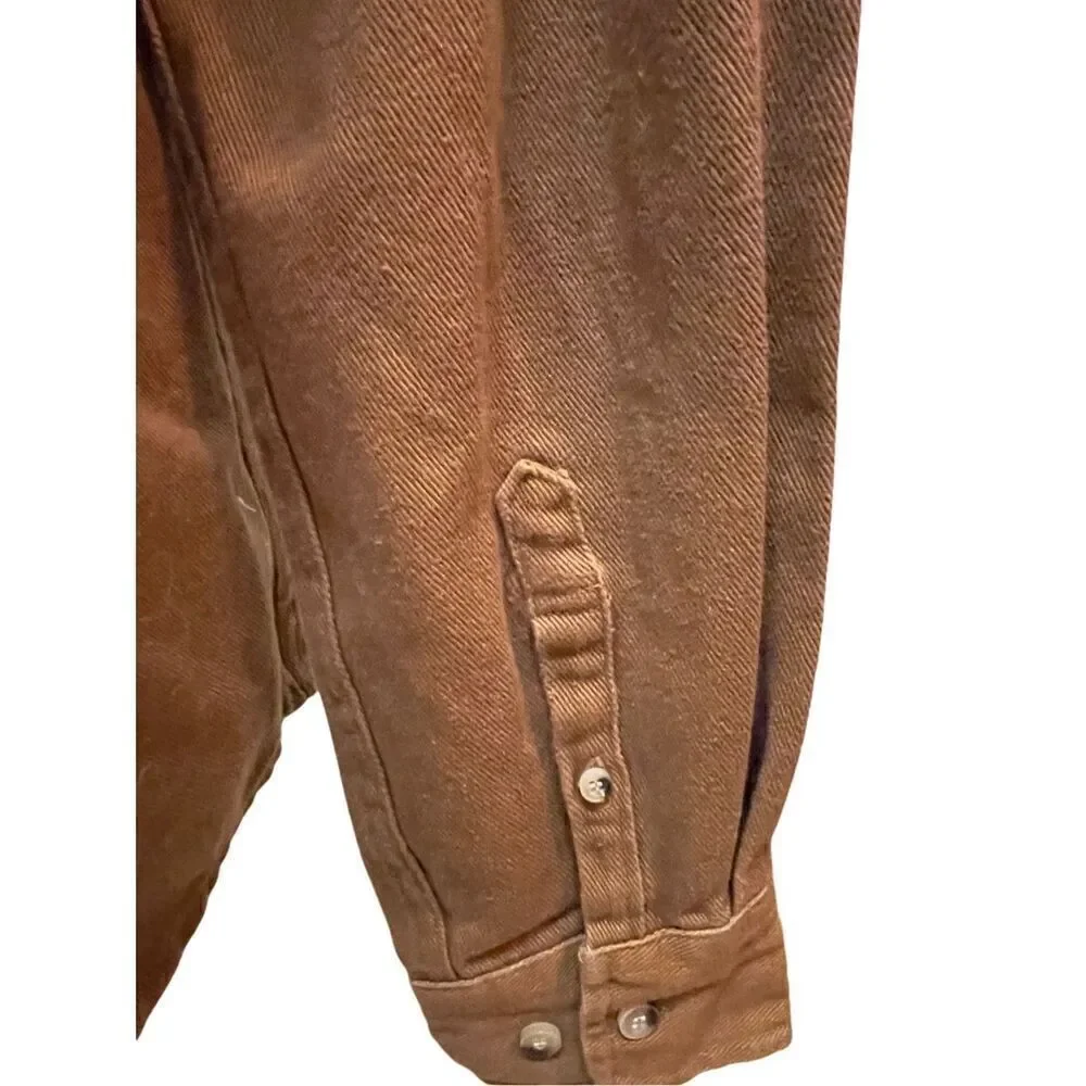 Valor Collective Canvas Denim Tan Button Down Jacket With Gray Hood Size Medium-